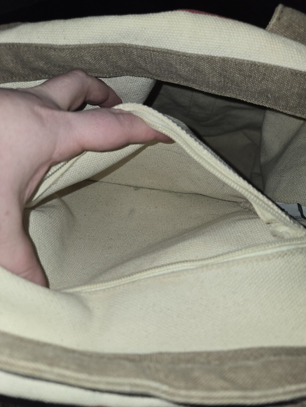 Restoration Hardware large Red Brown Off White Canvas Stripe tote - Picture 5 of 7
